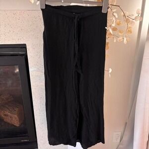 Black linen like- wide leg pants with open slits. - size‎ small
